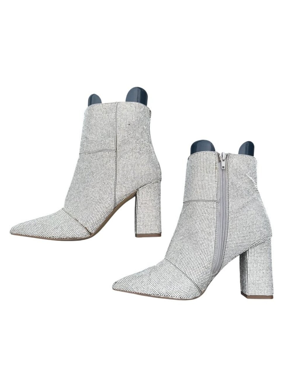 Madden Girl Silver Glitter Rhinestone Ankle Boots Womens 7.5M Pointed Toe Glam